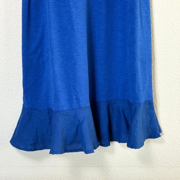 Tommy Bahama Marina Slub Mini Dress Womens M Blue Sleeveless Ruffle Hem Pockets - Picture 2 of 9